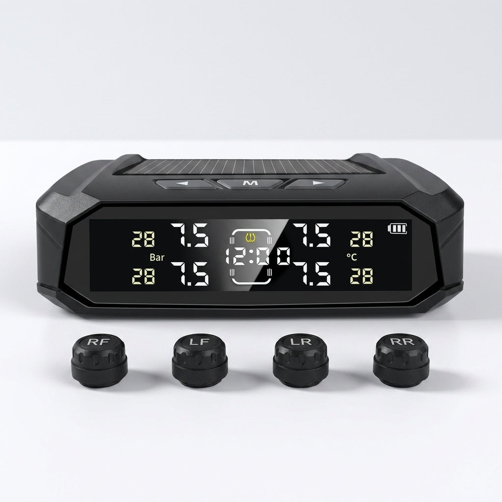 Horse Float Tyre Pressure Monitor — Solar Wireless TPMS (4 Sensors)