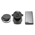 Manewise camera, mount plates, and power bank arranged together