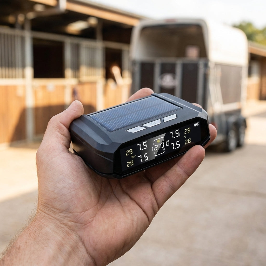 Horse Float Tyre Pressure Monitor — Solar Wireless TPMS (4 Sensors)