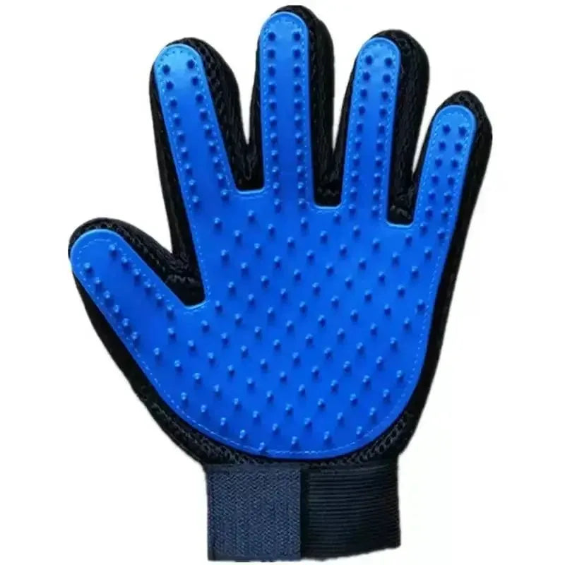 Manewise grooming glove, palm-side view showing blue silicone bristles